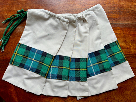 Neutral Drawstring Bag with Green Tartan trim by Curlew Crafts