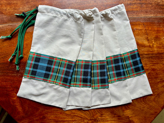 Neutral Drawstring bag with Tartan trim by Curlew Crafts