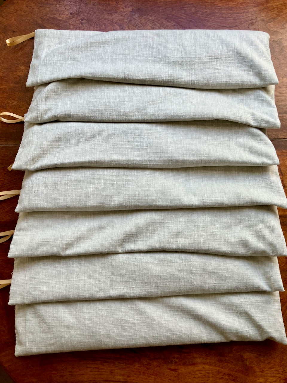 Set of 7 Natural Un-scented Linen Wheat Bags with gold ribbon hooks by Curlew Crafts