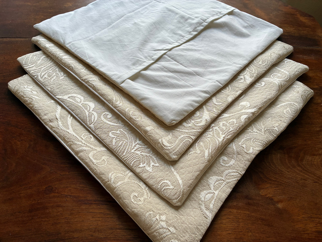 Ivory Brocade No-Zip Cushion Covers 45cm x 45cm by Curlew Crafts