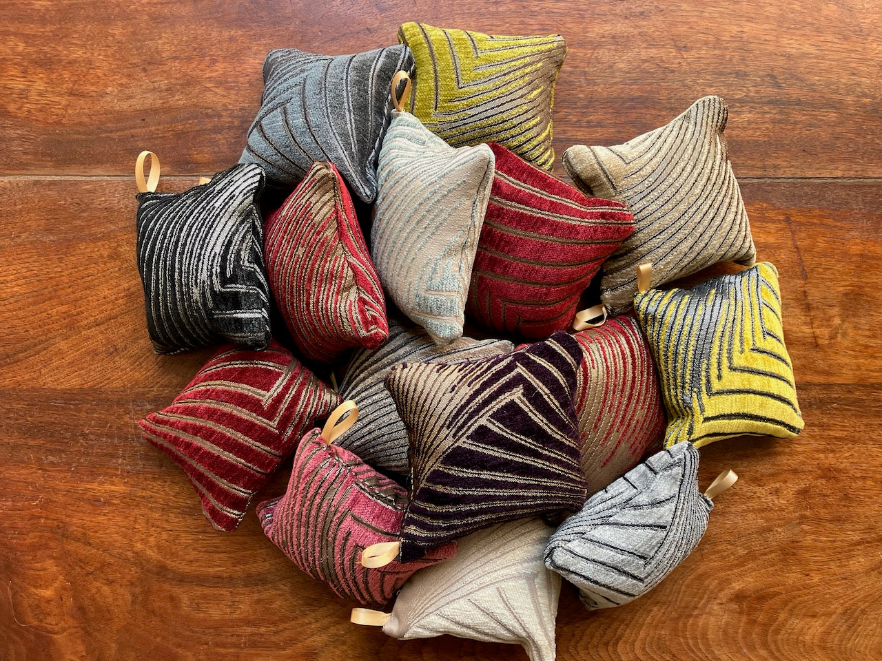 Colourful Art Deco patterned Chenille Pin-Cushions by Curlew Crafts