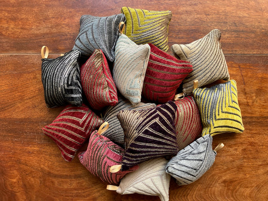 Colourful Art Deco patterned Chenille Pin-Cushions by Curlew Crafts