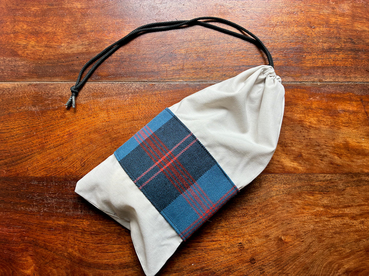 Full Blue Tartan Drawstring Bag by Curlew Crafts