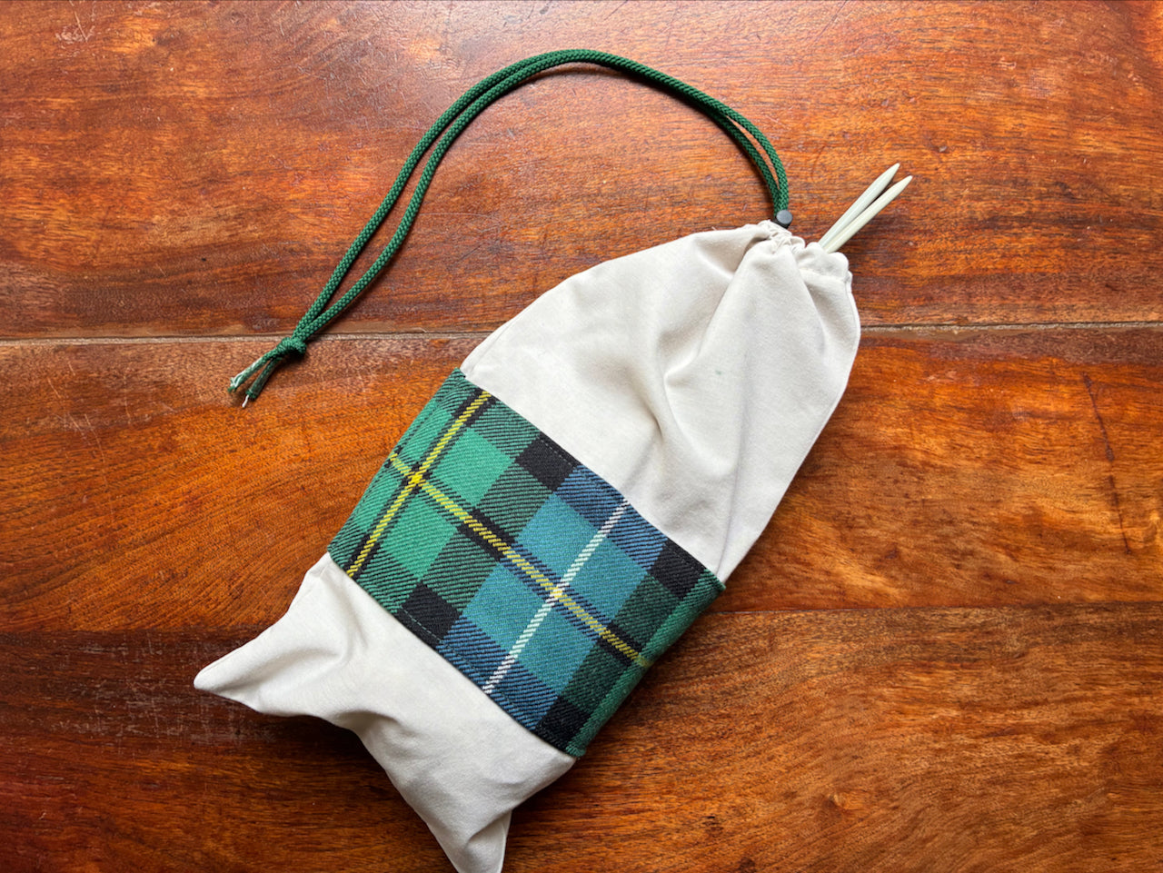 Full Green/Blue Tartan Drawstring Bag by Curlew Crafts