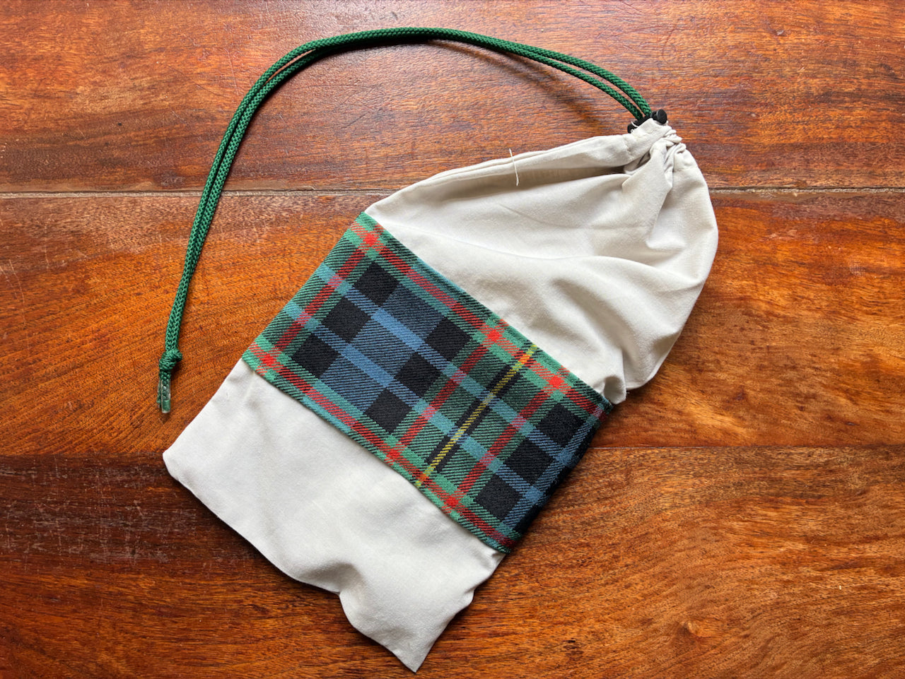 Full Green Tartan Drawstring Bag  by Curlew Crafts