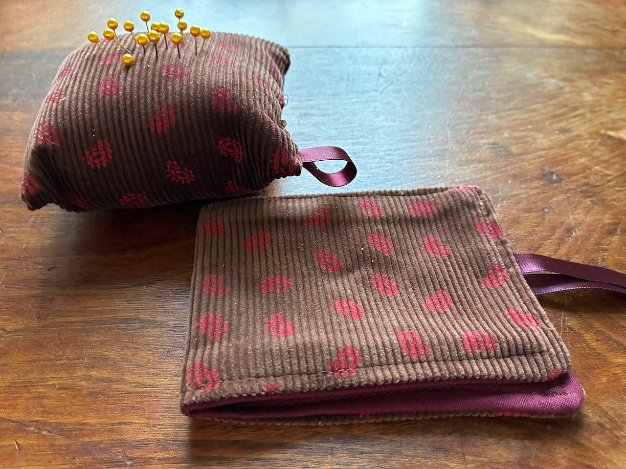 Chestnut and Rose Paisley Needlecord Sewing Gift Set by Curlew Crafts