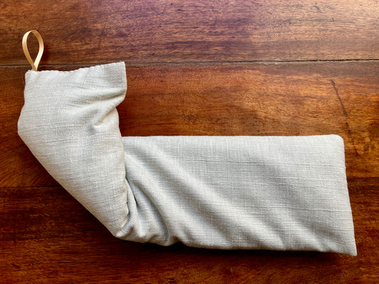 Single Natural Un-scented Linen Wheat Bag with gold ribbon hook by Curlew Crafts
