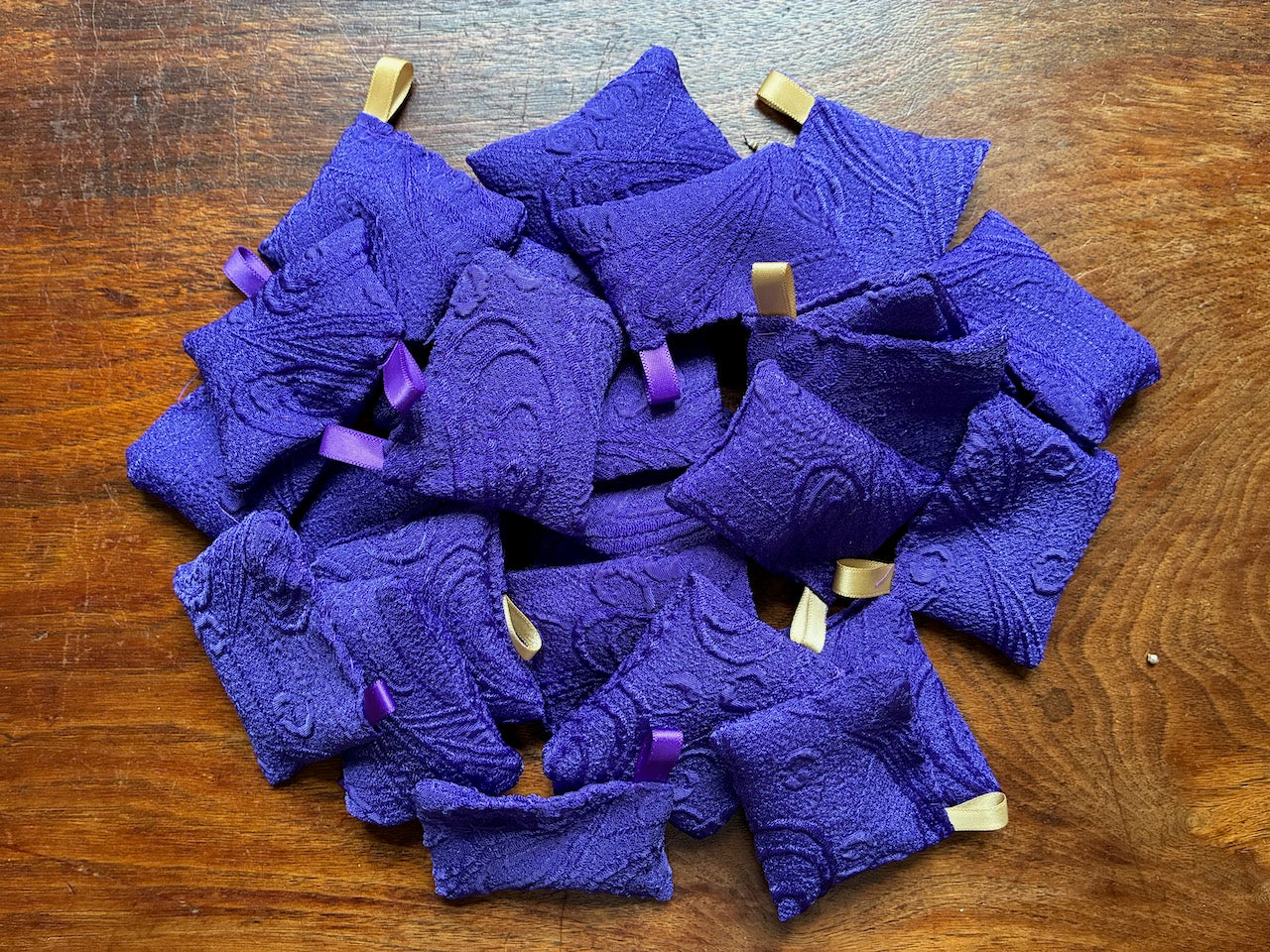 Small Purple Lavender Bags with gold and purple hooks by Curlew Crafts