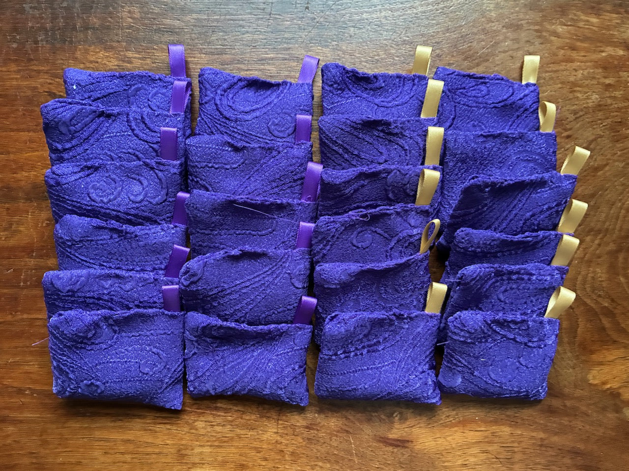 Small Purple Lavender Bags with gold and purple hooks by Curlew Crafts