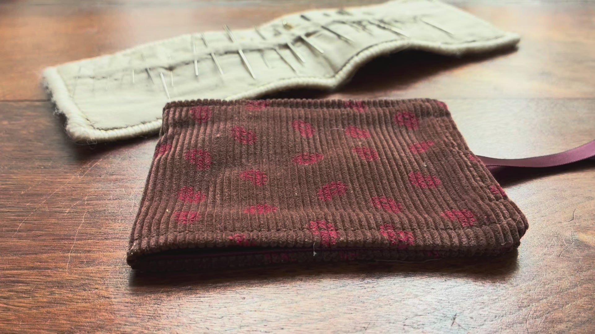 Chestnut and Rose Pink Paisley Needle Case by Curlew Crafts