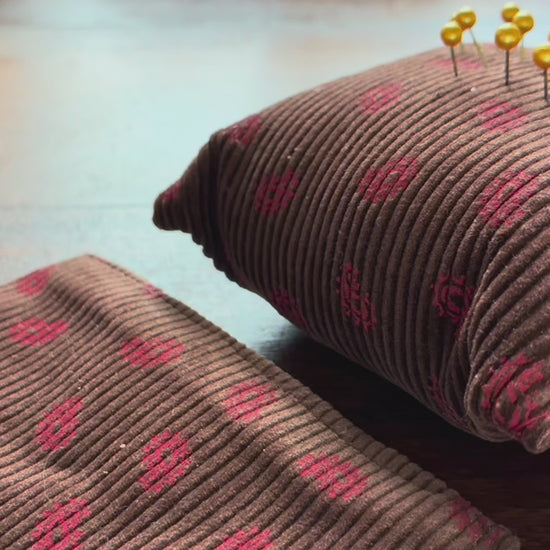 Chestnut and Rose Paisley Needlecord Sewing Gift Set of Needle Case and Pincushion by Curlew Crafts