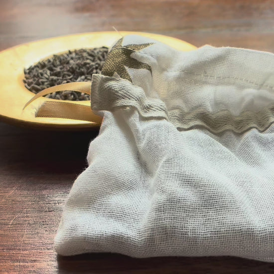 Cream and Gold Lavender Sachet by Curlew Crafts