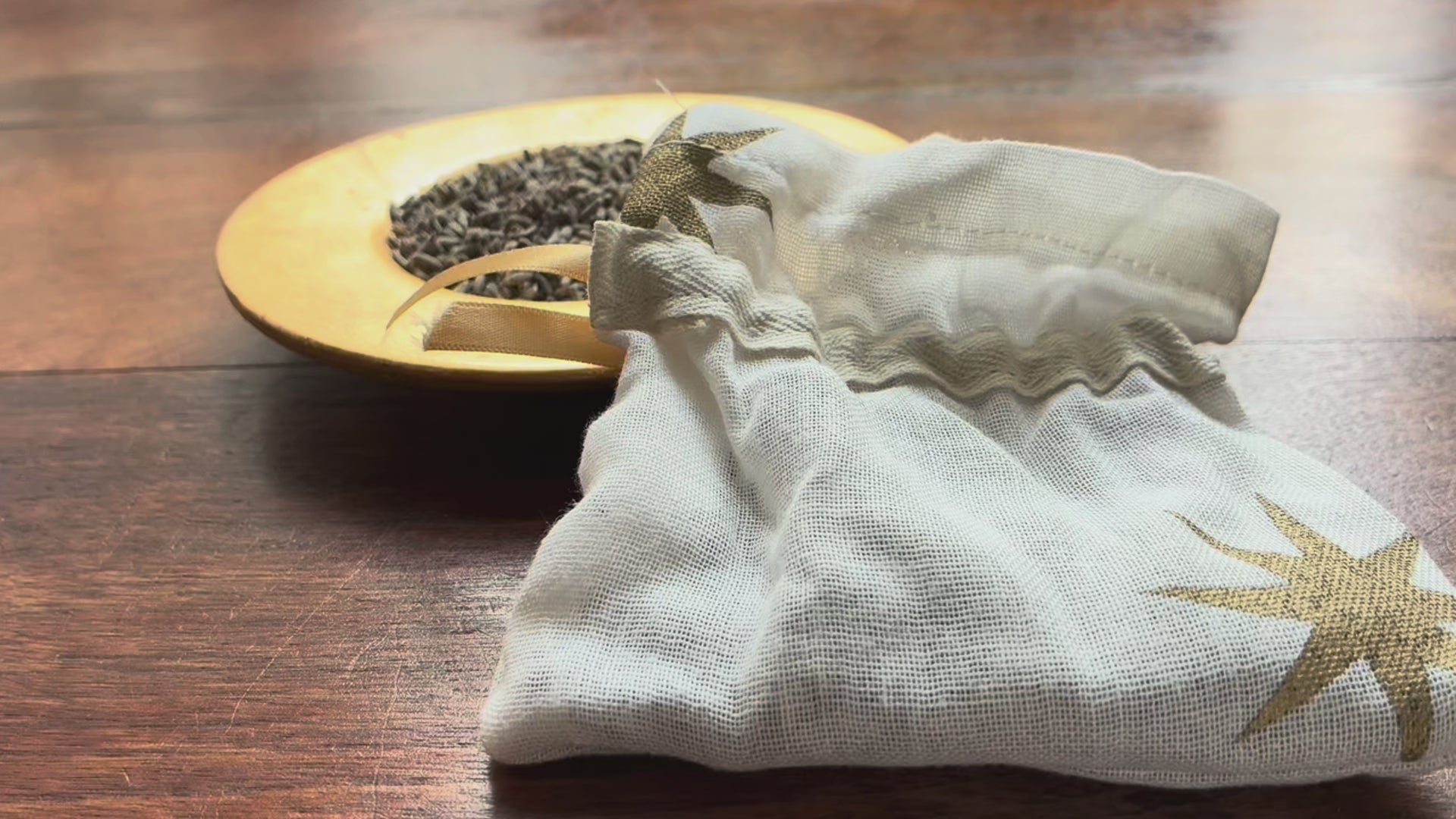 Cream and Gold Lavender Sachet by Curlew Crafts